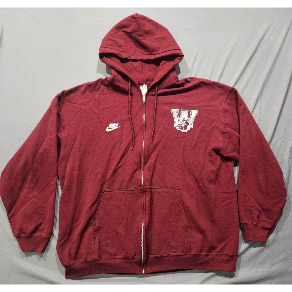 Port & Company Full Zip Hoodie Mens 2XL Maroon Nike Woodridge Bulldog Graphic